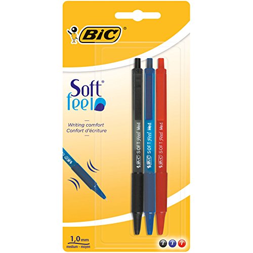BiC 837394 Soft Feel - Bolígrafo de punta redonda (3 unidades), color multicolor paquete de 3