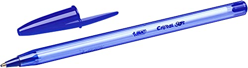 BIC Cristal Bolígrafos, Soft, Azul, Óptimo para material escolar,Punta Media (1,2mm), Material Oficina y Papelaria, Blíster de 10 Bolis