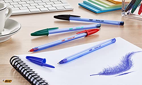 BIC Cristal Bolígrafos, Soft, Azul, Óptimo para material escolar,Punta Media (1,2mm), Material Oficina y Papelaria, Blíster de 10 Bolis