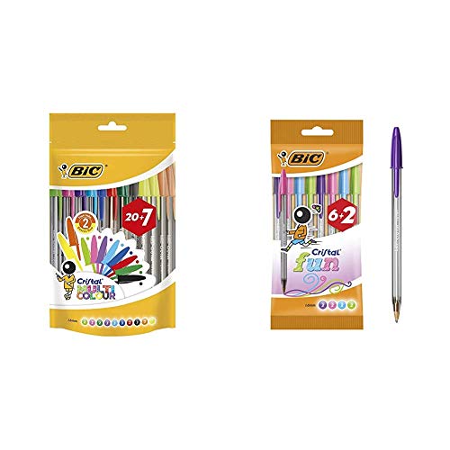 BIC Cristal Multicolour Bolígrafos Punta Ancha (1,6 mm) + Fun Bolígrafos Punta Ancha (1,6 mm) – Surtidos, Blíster de 6+2 Unidades