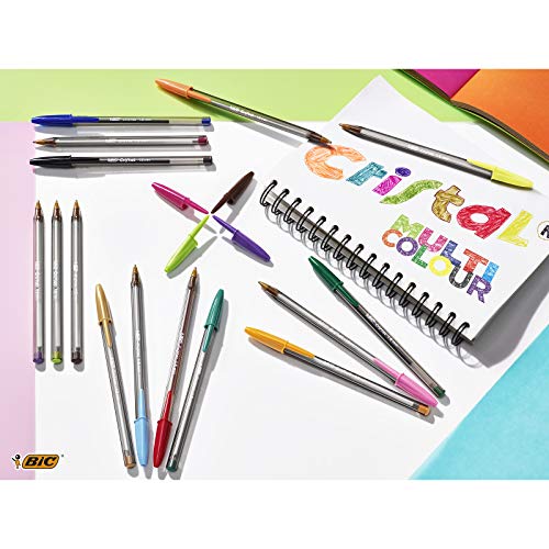 BIC Cristal Multicolour - Pack de 15 unidades, bolígrafos de punta ancha (1,6 mm), surtidos + Pastel, Highlighter Grip, Marcadores Punta Ajustable, Multicolor