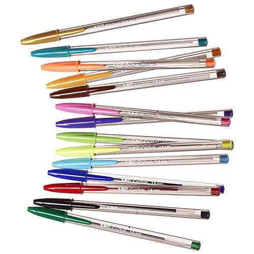 BIC Cristal Multicolour - Pack de 15 unidades, bolígrafos de punta ancha (1,6 mm), surtidos + Pastel, Highlighter Grip, Marcadores Punta Ajustable, Multicolor