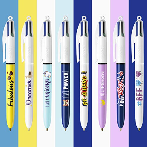 BIC Message Box - Bolígrafos BIC 4 Colores de Punta Media (1.0 mm) - Varios Mensajes, Caja Metálica de Regalo con 8 Bolis.