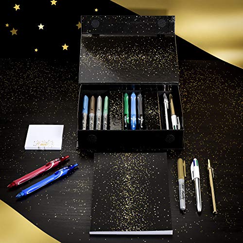BIC My Surprise Box - Estuche de Regalo con 14 Instrumentos de Escritura, 4 bolígrafos /5 rotuladores Metalizados /5 bolígrafos de Gel /1 Bloc de Notas Adhesivas y 1 Libreta A5 (Blanca)