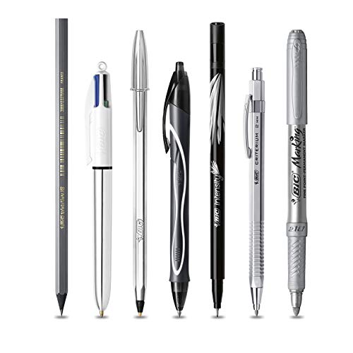 BIC Silver Line - Set 1 cuaderno/3 bolígrafos/1 bolígrafo de gel/1 roller/1 marcador permanente/1 portaminas