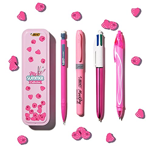 BIC Summer Pink Box: Boli de Gel de Punta Media (0,7.mm), Portaminas, BIC 4.Colores (1,00.mm), marcador - Rosa, Caja de.4