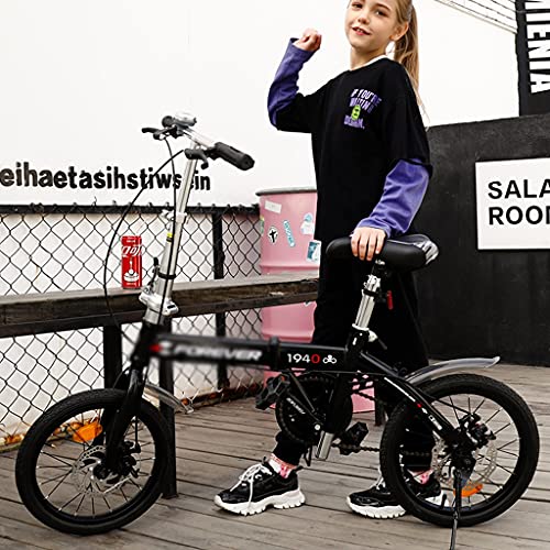 Bicicletas Plegables Estudiantes Niños Plegable De 16 Pulgadas Liviana Un Regalo para Los Niños (Color : Black, Size : 16 Inches)