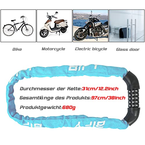 BIFY Candado para Bicicleta,38 mm(Ancho) x970mm(Largo),680g,Cadena de Acero con Alto Nivel de Seguridad,candado para Bicicleta,Motocicleta,Puerta,Valla(Sky Blue)