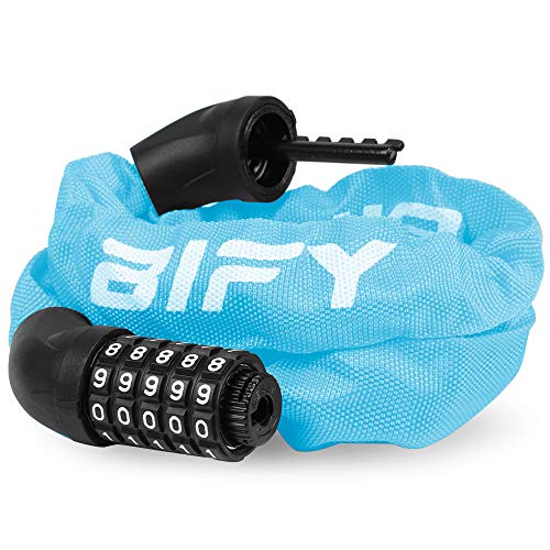 BIFY Candado para Bicicleta,38 mm(Ancho) x970mm(Largo),680g,Cadena de Acero con Alto Nivel de Seguridad,candado para Bicicleta,Motocicleta,Puerta,Valla(Sky Blue)