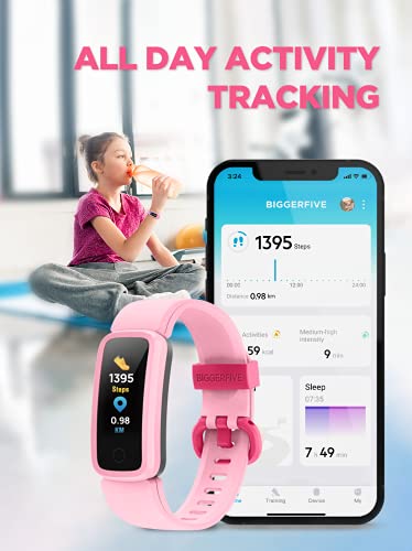 BIGGERFIVE Vigor Pulsera Actividad Inteligente Reloj Inteligente para Niños Niñas 5-15 Años, Impermeable IP68 Deportivo Smartwatch con Podómetro Pulsómetros Monitor de Sueño Contador de Caloría