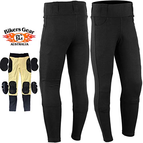 Bikers Gear Australia Leggings Protectores de Motocicleta con Forro Kevlar para Mujer, con Armadura CE extraíble, Color Negro, Talla 8