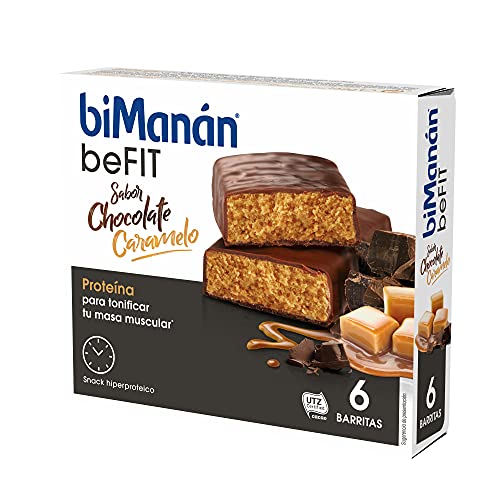 BiManán beFIT - Barritas de Proteína Sabor Chocolate Caramelo, para Tonificar tu Masa Muscular - Caja de 6 unidades