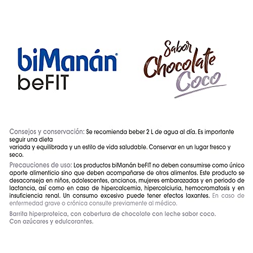 BiManán beFIT - Barritas de Proteína Sabor Chocolate Coco, para Tonificar tu Masa Muscular - Caja de 6 unidades