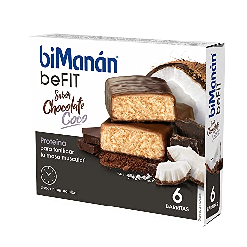 BiManán beFIT - Barritas de Proteína Sabor Chocolate Coco, para Tonificar tu Masa Muscular - Caja de 6 unidades