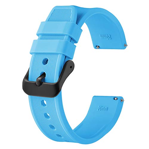 BISONSTRAP Correa de Reloj de Silicona 24mm, Correa de Repuesto de Goma de Liberación Rápida, Pulsera para Hombres y Mujeres (Azul/Hebilla Negra)