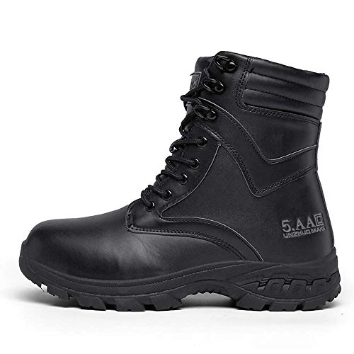 Bititger - Botas de desierto militares de piel, impermeables, con cremallera, botas tácticas y de combate para hombre, para patrullas, de seguridad, para policías, color Negro, talla 42 1/3 EU