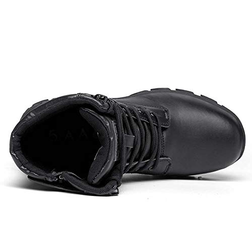 Bititger - Botas de desierto militares de piel, impermeables, con cremallera, botas tácticas y de combate para hombre, para patrullas, de seguridad, para policías, color Negro, talla 42 1/3 EU