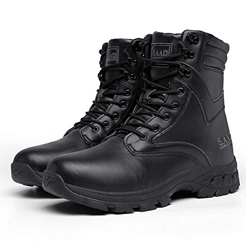 Bititger - Botas de desierto militares de piel, impermeables, con cremallera, botas tácticas y de combate para hombre, para patrullas, de seguridad, para policías, color Negro, talla 42 1/3 EU