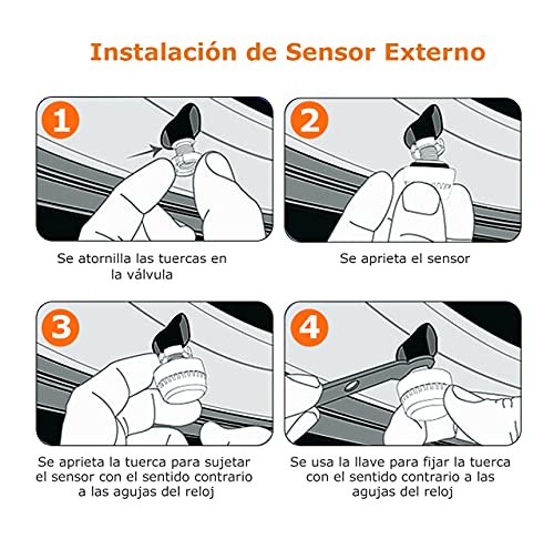 Blueskysea Sistema de Control de Presión de Neumáticos para Coche, TPMS Herramienta Inalámbrica de Presión de Neumáticos con LCD Pnatalla Grande + 4 Sensores Externos de Energía Solar (T86BB-WF)