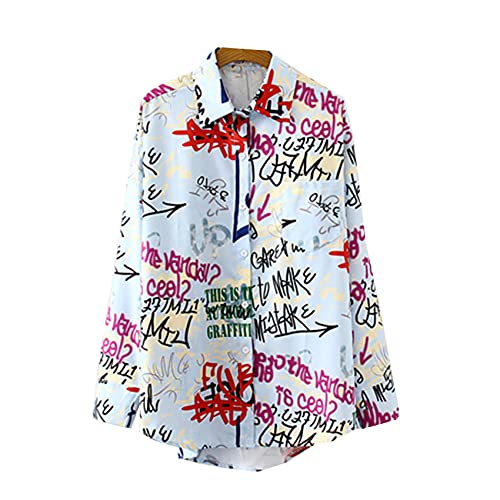 Blusa con Estampado De Graffiti para Mujer, OtoñO, Cuello Vuelto, Manga Larga, Oficina, Camisas Elegantes para Mujer, Blusas Y Blusas Casuales