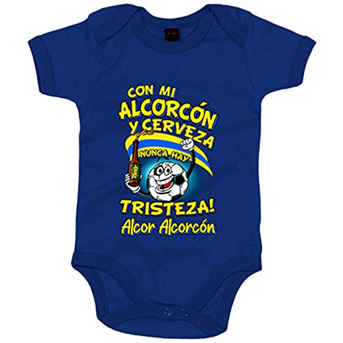 Body bebé frase con mi Alcorcón y cerveza nunca hay tristeza para aficionado al fútbol - Azul Royal, Talla única 12 meses