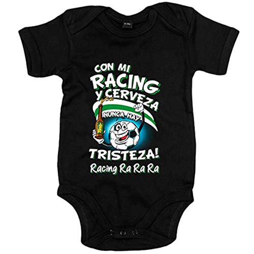 Body bebé frase con mi Racing y cerveza nunca hay tristeza Santander fútbol - Negro, Talla única 12 meses