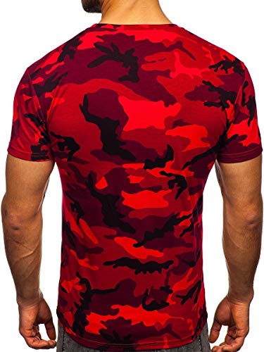 BOLF Hombre Camiseta de Manga Corta Escote Redondo Camuflaje T-Shirt Crew Neck Entrenamiento Deporte Estilo Diario S807 Rojo M [3C3]