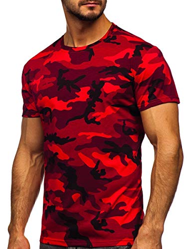 BOLF Hombre Camiseta de Manga Corta Escote Redondo Camuflaje T-Shirt Crew Neck Entrenamiento Deporte Estilo Diario S807 Rojo M [3C3]