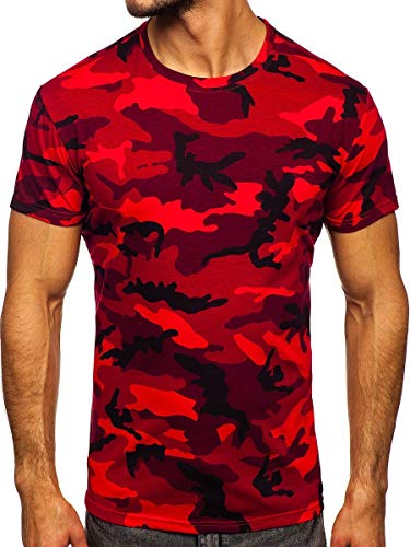 BOLF Hombre Camiseta de Manga Corta Escote Redondo Camuflaje T-Shirt Crew Neck Entrenamiento Deporte Estilo Diario S807 Rojo M [3C3]