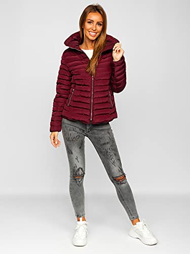 BOLF Mujer Chaqueta acolchada de Invierno Cierre de Cremallera Cuello alto Plumas Jacket Cazadora Sweatshirt Zip Deporte Ocio Estilo Estilo Diario 23063 Burdeos S [D4D]