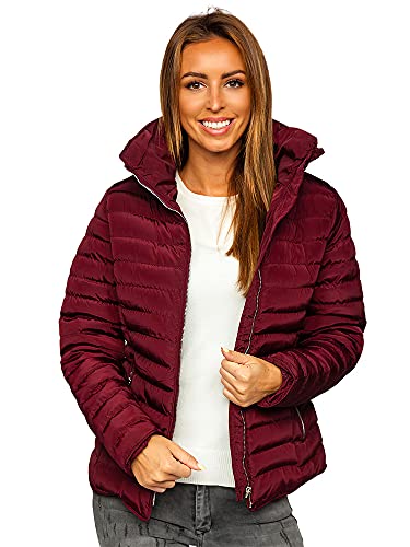 BOLF Mujer Chaqueta acolchada de Invierno Cierre de Cremallera Cuello alto Plumas Jacket Cazadora Sweatshirt Zip Deporte Ocio Estilo Estilo Diario 23063 Burdeos S [D4D]