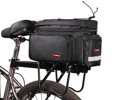 Bolsa Alforja Trasera Bicicleta con Funda Impermeable,Bolsa de Hombro para Ciclismo Multifuncional Extensible 12L-26L ara Ciclismo al Aire Libre(Negro)