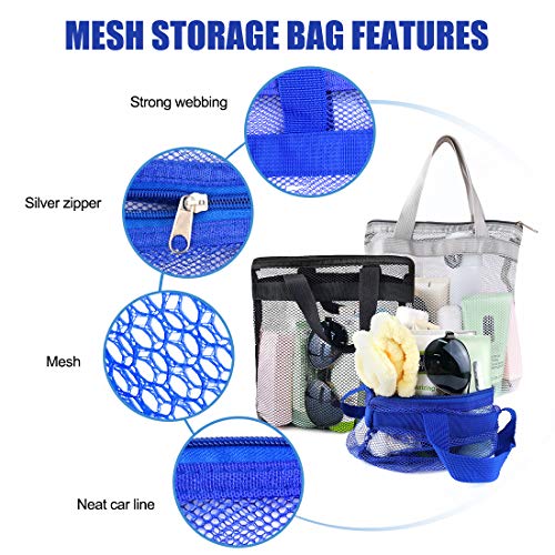 Bolsa de malla portátil para ducha, bolsa de malla de secado rápido, bolsa de playa para mujeres, para colgar artículos de aseo y organizador de baño para viajes, natación (Negro, azul, gris)