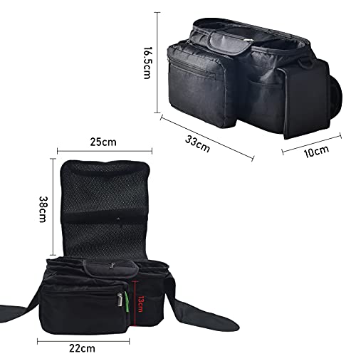 Bolsa Organizadora de Cochecitos Universal, Silla de Paseo ​Bolsos Organizador con Espacio de Almacenamiento Grande, Bolso Silla Paseo Bebe con 2 Sujetavasos Portavasos Aislados - Negro