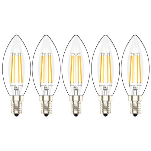 Bombilla LED C35, E14, 4 W equivalente a 30 W, Luz Calida 2700K,300 Lúmenes, No Regulable - Pack de 5