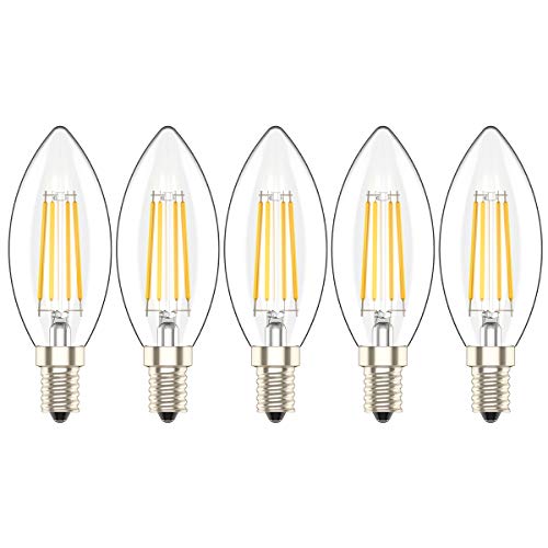 Bombilla LED C35, E14, 4 W equivalente a 30 W, Luz Calida 2700K,300 Lúmenes, No Regulable - Pack de 5