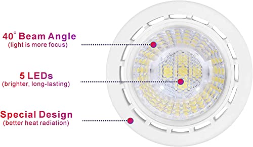 Bombillas LED GU5.3, Boxlood MR16 LED 5W Lámparas Halógenas Equivalentes a 50W, LED 12V MR16, Blanco Cálido 3000K, Bombillas led 500LM, LED GU5.3 40° Luz, 6 Pack