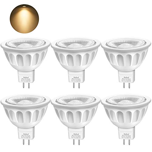 Bombillas LED GU5.3, Boxlood MR16 LED 5W Lámparas Halógenas Equivalentes a 50W, LED 12V MR16, Blanco Cálido 3000K, Bombillas led 500LM, LED GU5.3 40° Luz, 6 Pack