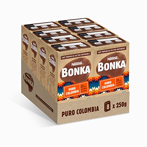 Bonka Café Tostado Molido Puro Colombia, 250 g - 8 Paquetes