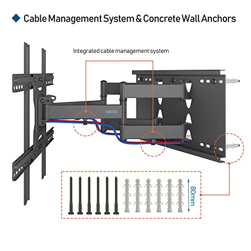 BONTEC Soporte Pared TV Inclinación y Giro para Televisores de 37" a 80" LCD/LED Movimiento Comlpeto Brazo Doble Ultra Fuerte Carga Máx. 65 kg Máx VESA 600x400