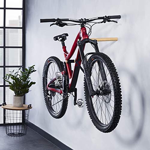 Borgen Soporte bicicletas pared - Soporte de pared para bicicletas de carretera de madera -Madera de roble noble - Soporte pared bicicletas mtb, carretera y ciudad