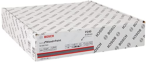 Bosch Professional 2608621144 - Juego de 25 hojas de lijado M480 Best (madera y pintura, Ø 225 mm, grano P220, accesorios para lijadora orbital aleatoria), blanco, grano x 25: grano 220