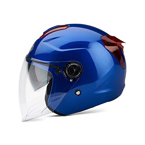 BOSEMAN Casco de Motocicleta con Visera, Adecuado para ciclomotores, Scooters, cruceros, Pase la Prueba de colisión para Cumplir con la Seguridad Vial（Azul）