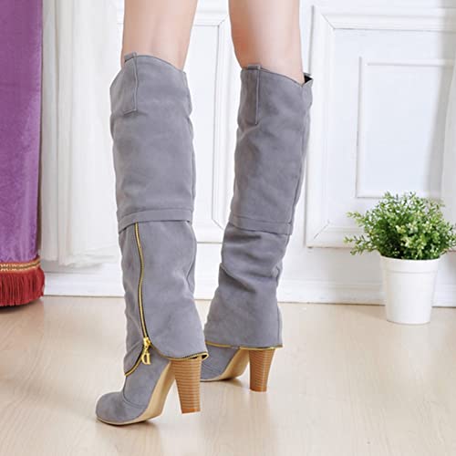 Botas largas de invierno para mujer zapatos cálidos de gamuza de tacón cuadrado con plataforma antideslizante informal botas altas hasta la rodilla para fiesta de trabajo para mujer