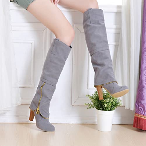 Botas largas de invierno para mujer zapatos cálidos de gamuza de tacón cuadrado con plataforma antideslizante informal botas altas hasta la rodilla para fiesta de trabajo para mujer