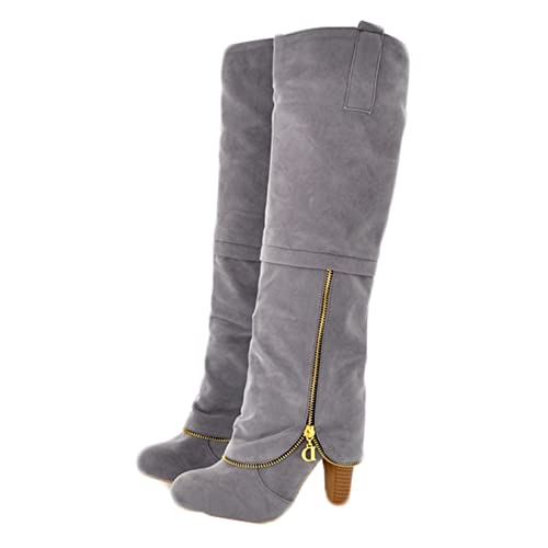 Botas largas de invierno para mujer zapatos cálidos de gamuza de tacón cuadrado con plataforma antideslizante informal botas altas hasta la rodilla para fiesta de trabajo para mujer
