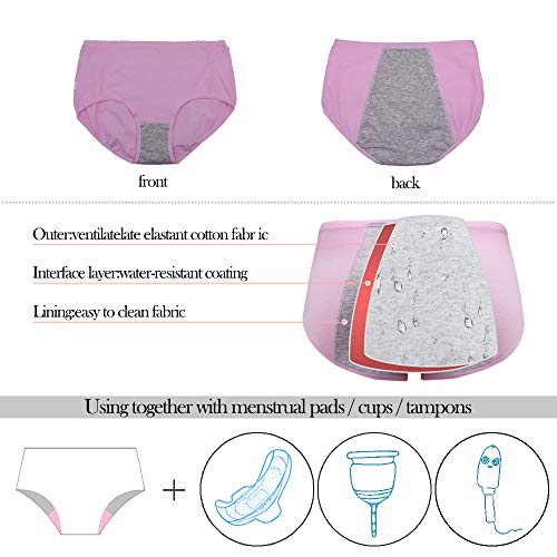 BOZEVON Periodo Menstrual Bragas - Mujer Menstrual Bragas Algodón Incontinencia Período Bragas Sanitario Prueba De Fugas Protector Ropa Interior 5 Paquete(Debe usarse con tampones)