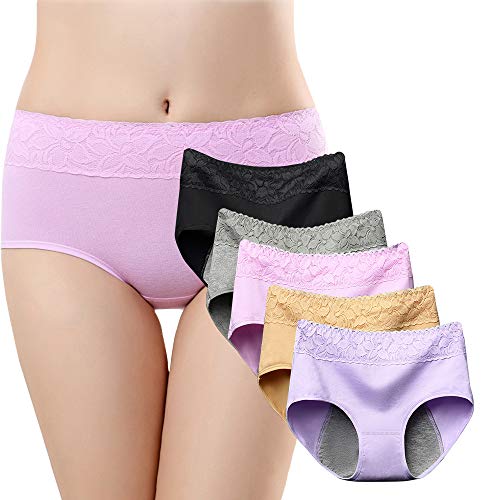 BOZEVON Periodo Menstrual Bragas - Mujer Menstrual Bragas Algodón Incontinencia Período Bragas Sanitario Prueba De Fugas Protector Ropa Interior 5 Paquete(Debe usarse con tampones)