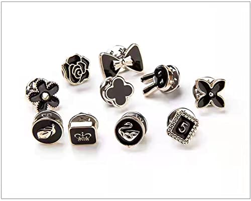 Broches decorativos de diamantes de imitación con letra inicial dorada / plateada para mujer, 2 pines para mochilas, chaquetas, paquete con 10 clips de hebilla para bufanda (D)
