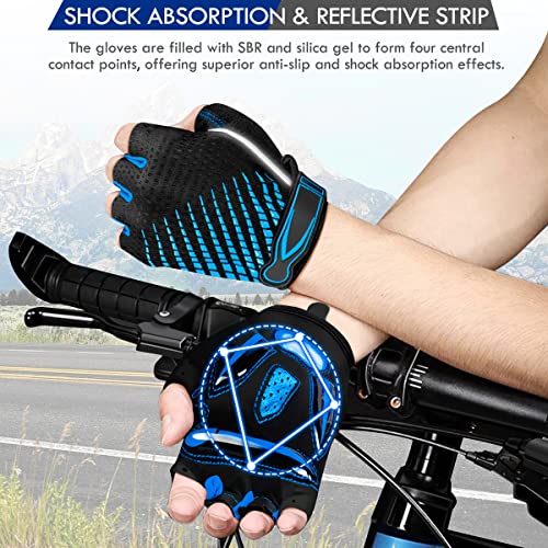 BTNEEU Guantes Ciclismo Medio Dedo Guantes Bicicleta Montaña, Guantes Ciclismo Verano Guantes MTB Gel Antideslizante Transpirable, Guantes Cortos Ciclismo Carretera para Hombre y Mujer (Azul, S)